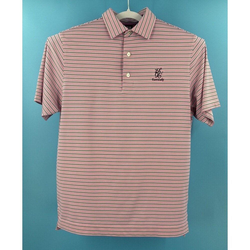 FootJoy FJ East Lake Golf Club Polo Shirt Mens M Pink Striped Golf Performance